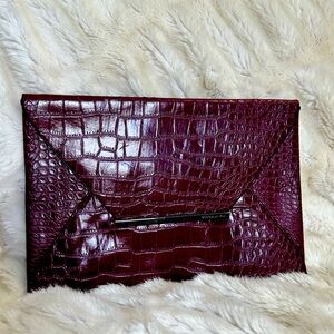 BCBG Burgundy Croc Embossed Clutch